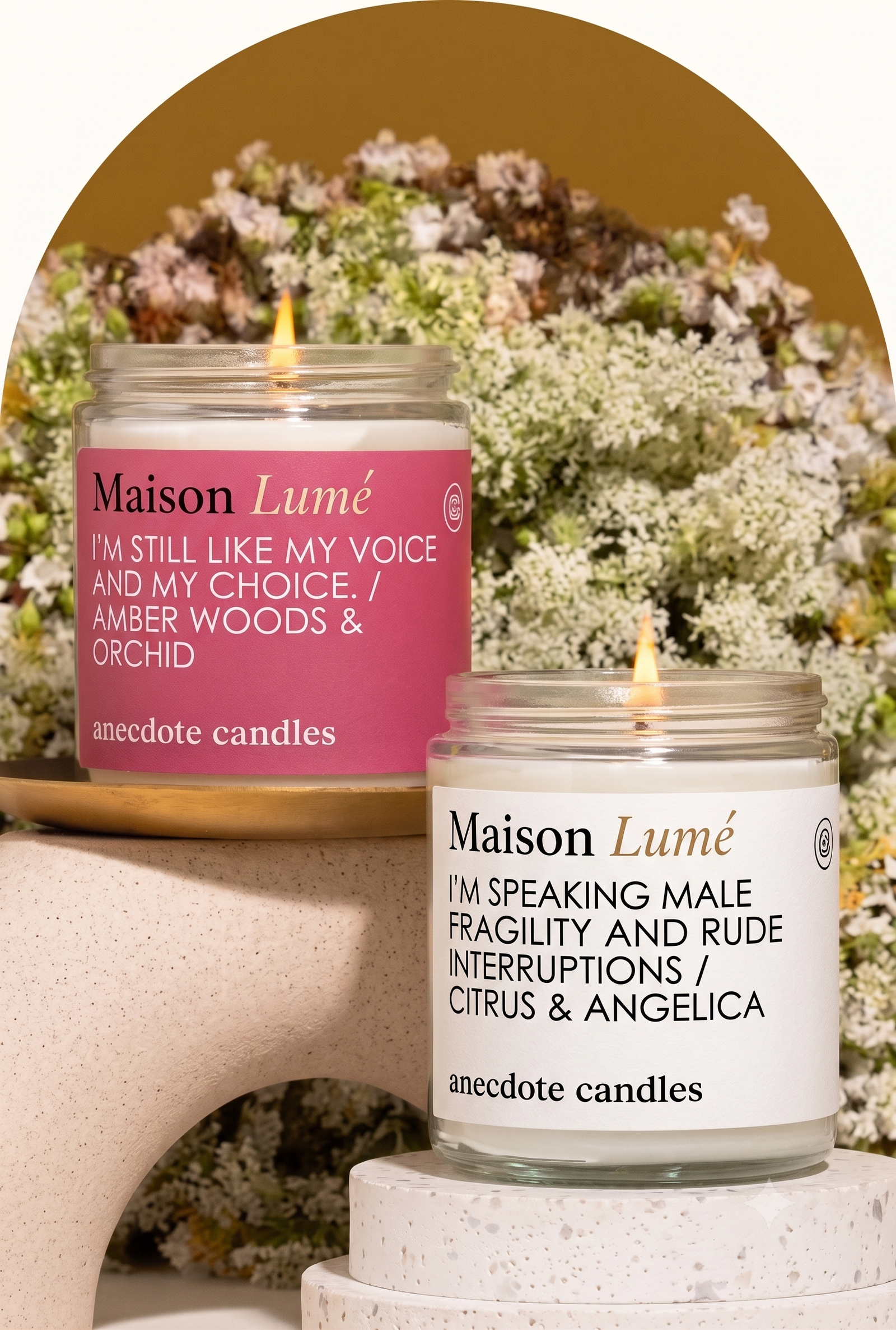 Candles nestled among fresh florals